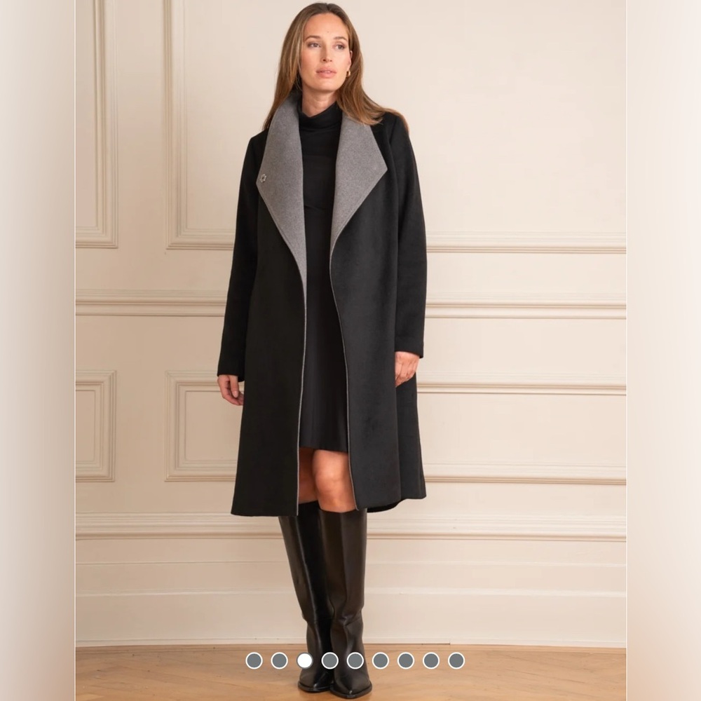 Seraphine Sierra Wool Blend Wrap Maternity Coat, Black and Grey, Size 12 (US)